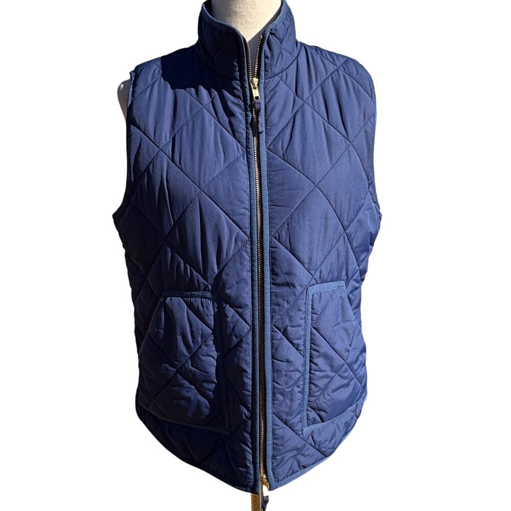 J.Crew Factory Navy Quilted Double-Zip Puffer Vest w/ Rounded Hem Size M